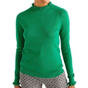 Boden Bernadette Ruffle Neck Sweater 2 Green Wool Cotton